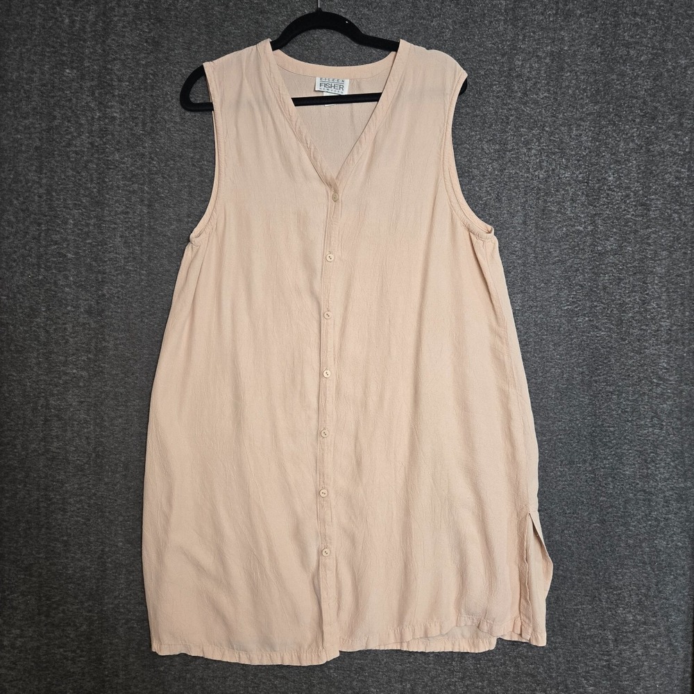 Women's‎ Eileen Fisher New York Sleevless Long Cardigan Sz 1 Usa Rayon Button